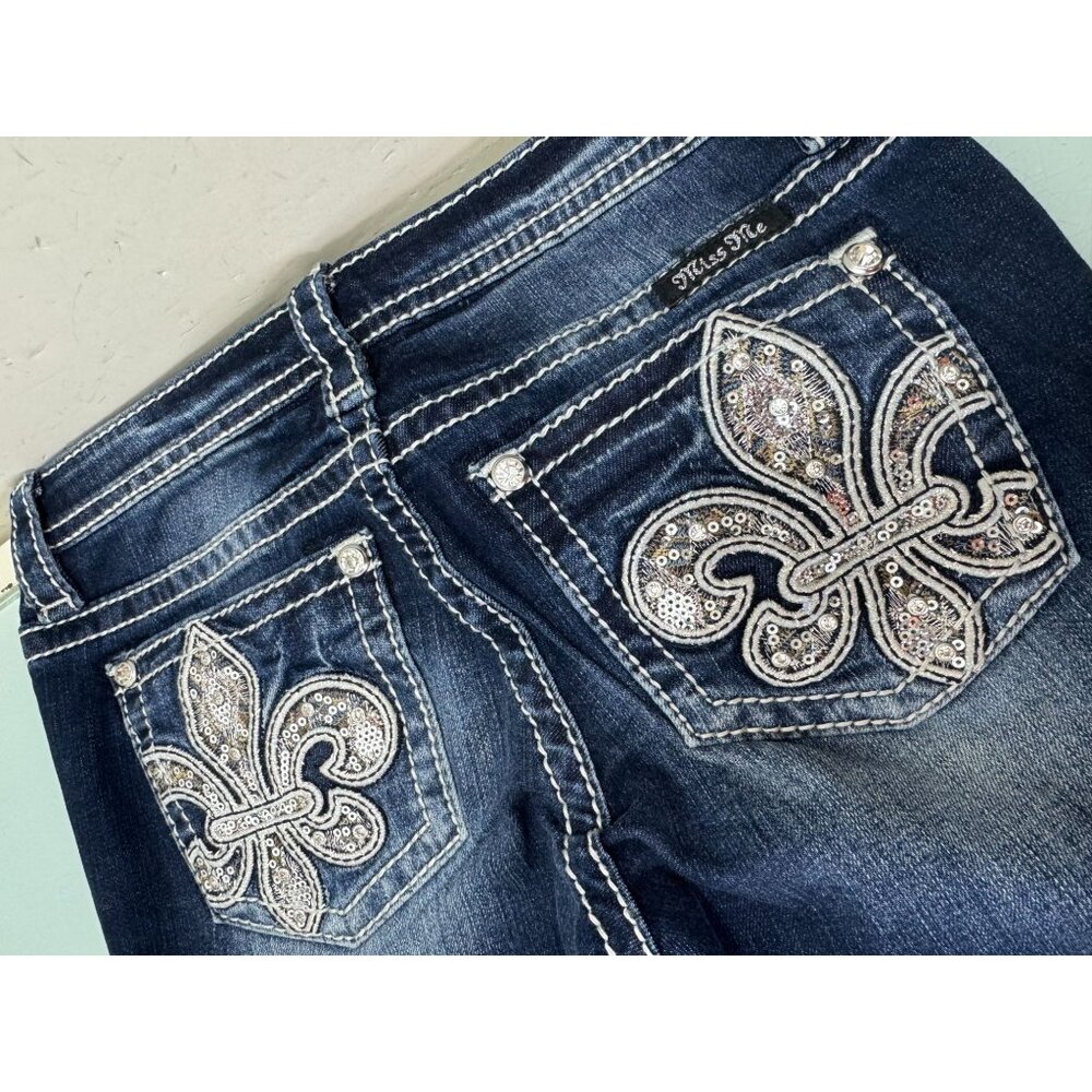 Miss Me Jeans Girls Size 12 Skinny Y2K Stretch Rhinestone Low Rise 26 W 27 L - Picture 6 of 11